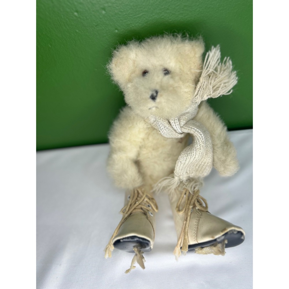 Vintage Hallmark Polar Bear Plush Ice Skater with Knit Scarf Cream White 8 Inch